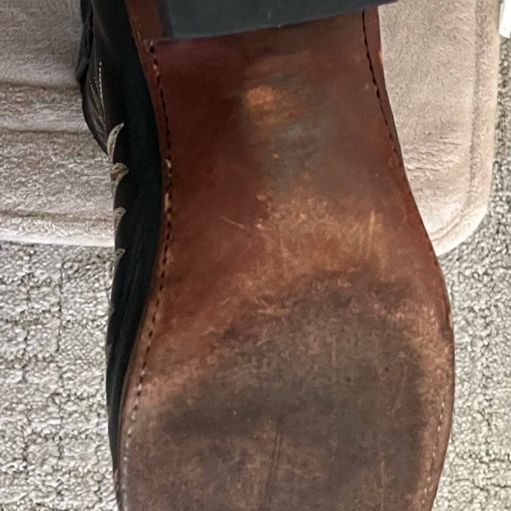 Lucchese Black Leather Western Cowboy Boots Stitched embellishments Rare 9.5 M! - Picture 14 of 16